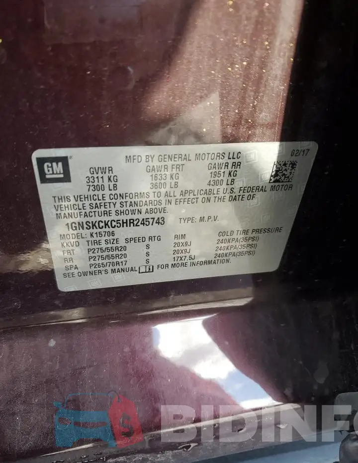 1GNSKCKC5HR245743 Photo# 13