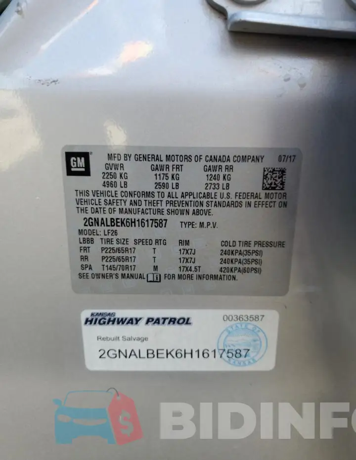 2GNALBEK6H1617587 Photo# 13