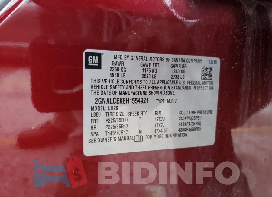 2GNALCEK8H1554921 Photo# 13