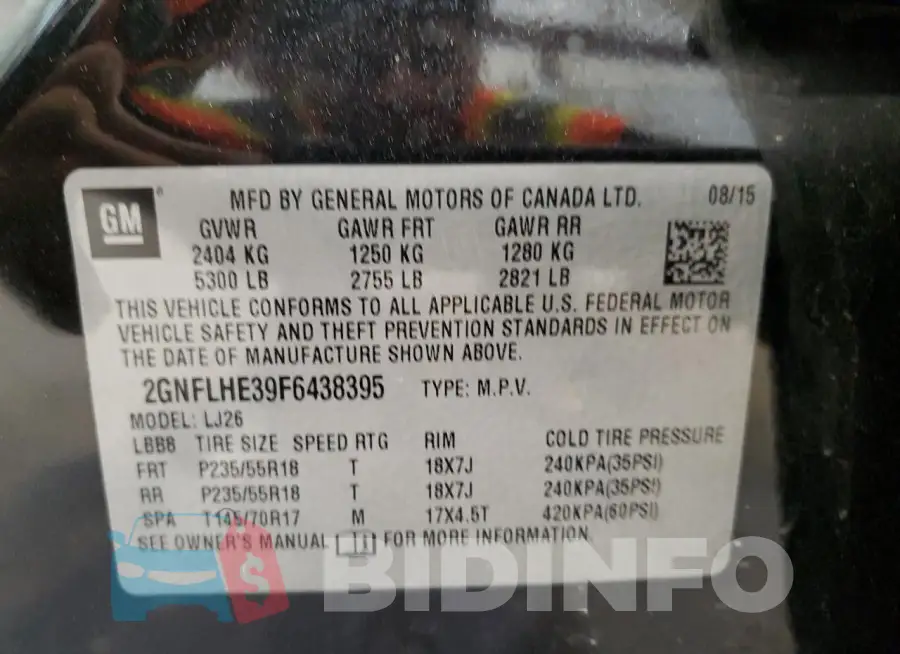 2GNFLHE39F6438395 Photo# 13