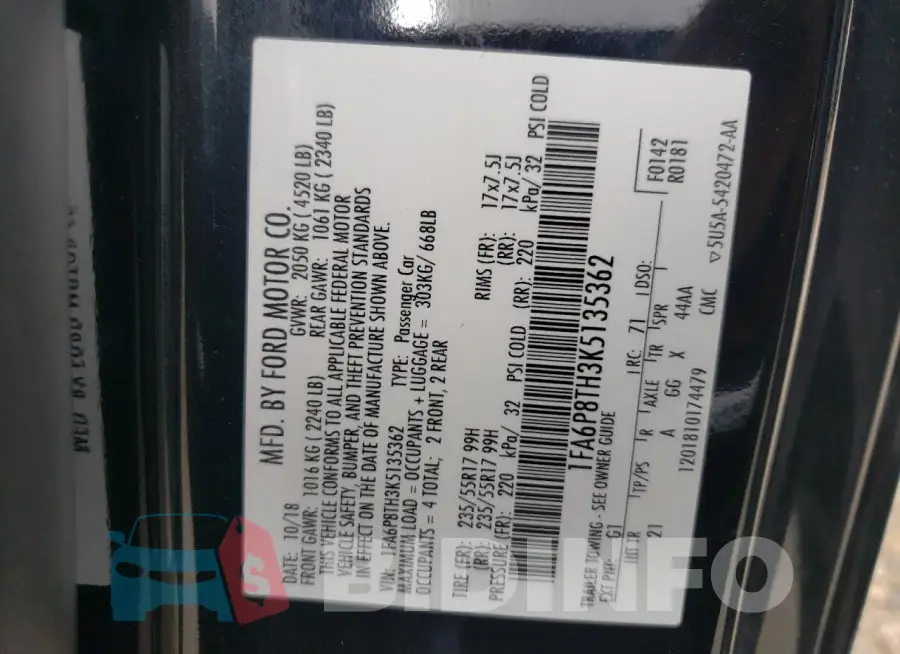 1FA6P8TH3K5135362 Photo# 12