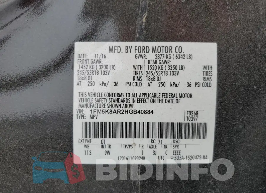 1FM5K8AR2HGB40884 Photo# 13