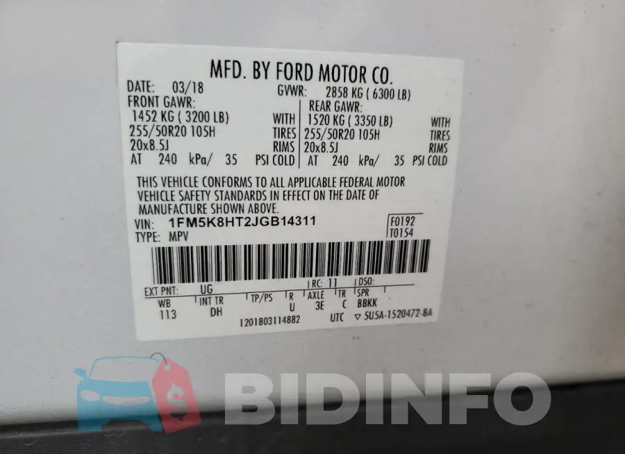 1FM5K8HT2JGB14311 Photo# 13