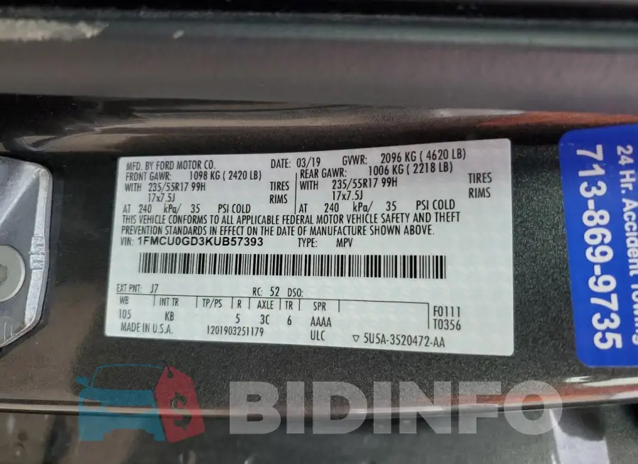 1FMCU0GD3KUB57393 Photo# 12