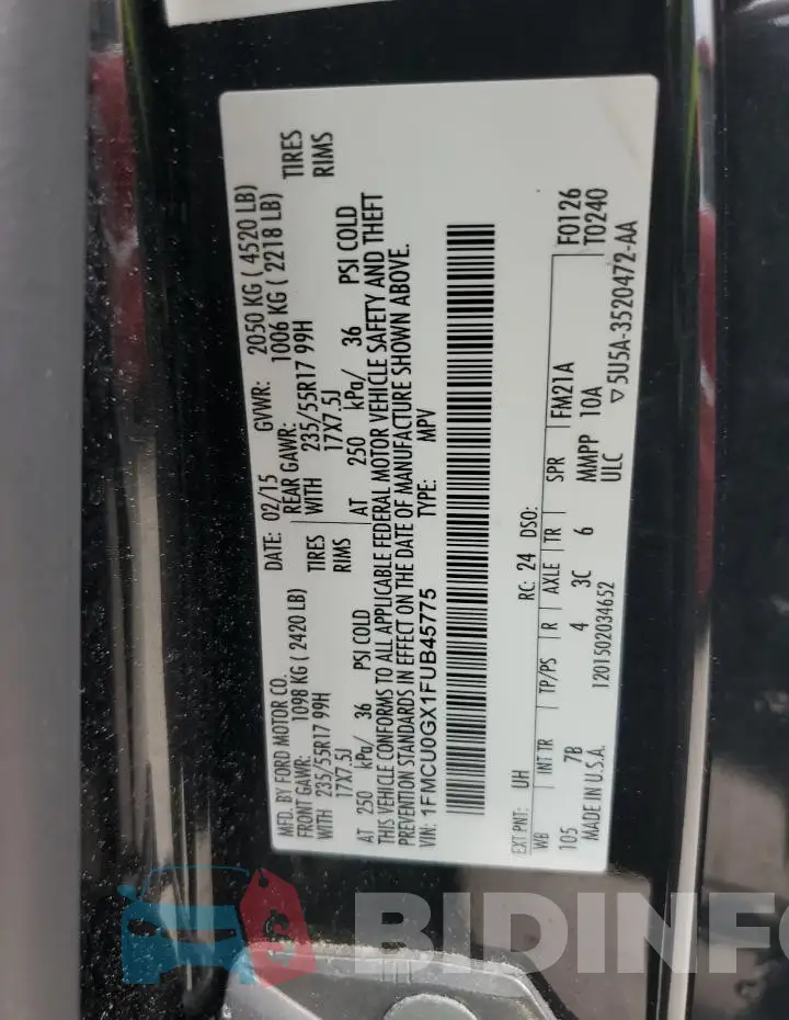 1FMCU0GX1FUB45775 Photo# 13
