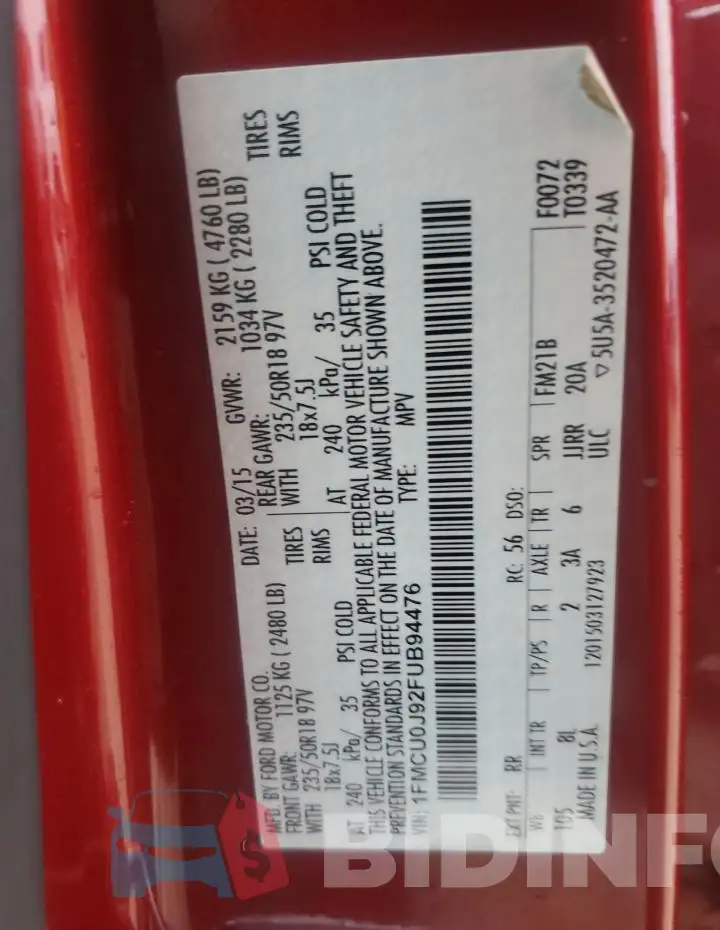 1FMCU0J92FUB94476 Photo# 13