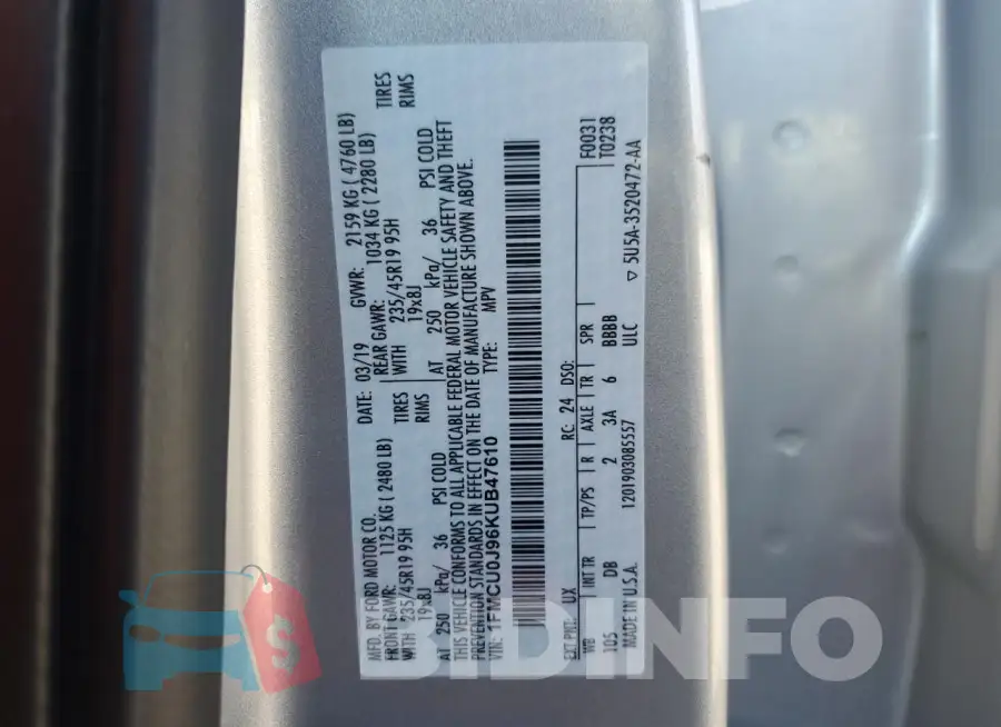 1FMCU0J96KUB47610 Photo# 14