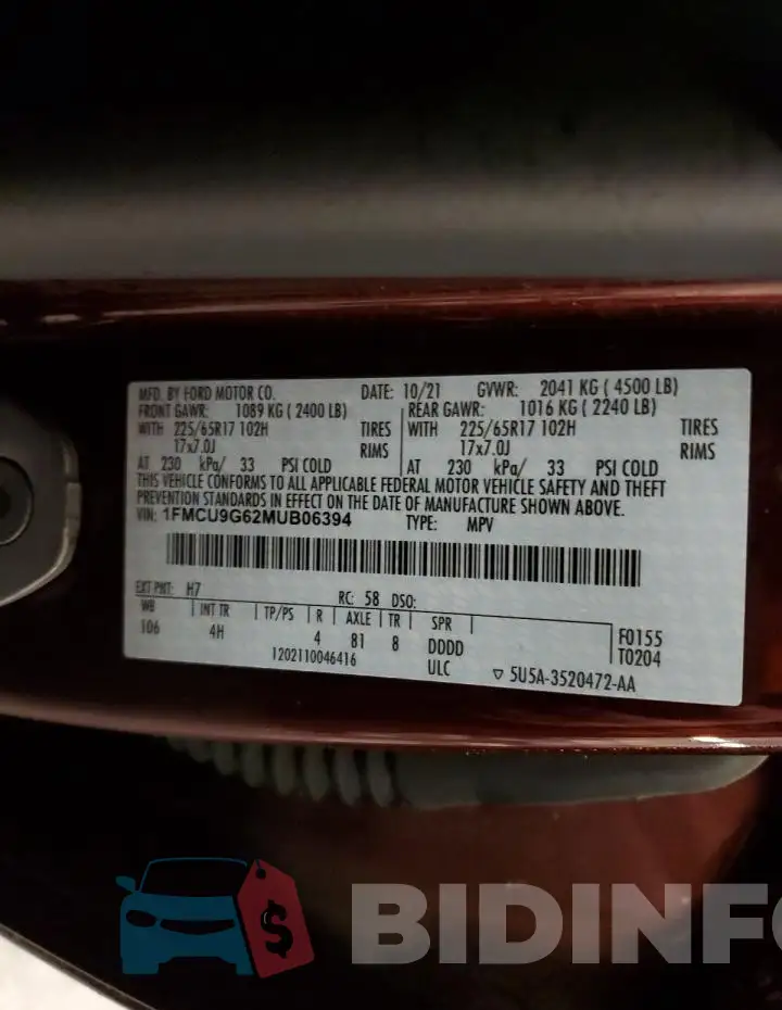 1FMCU9G62MUB06394 Photo# 13
