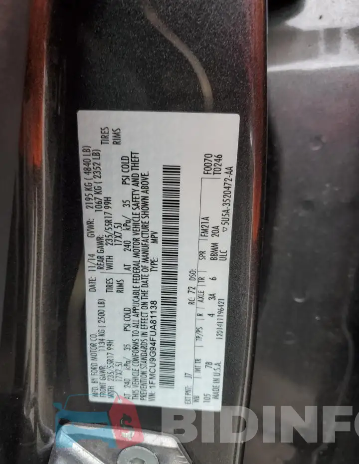 1FMCU9G94FUA81138 Photo# 14