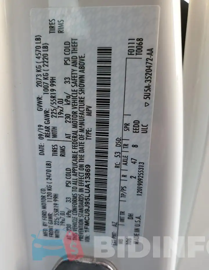 1FMCU9J95LUA13869 Photo# 12