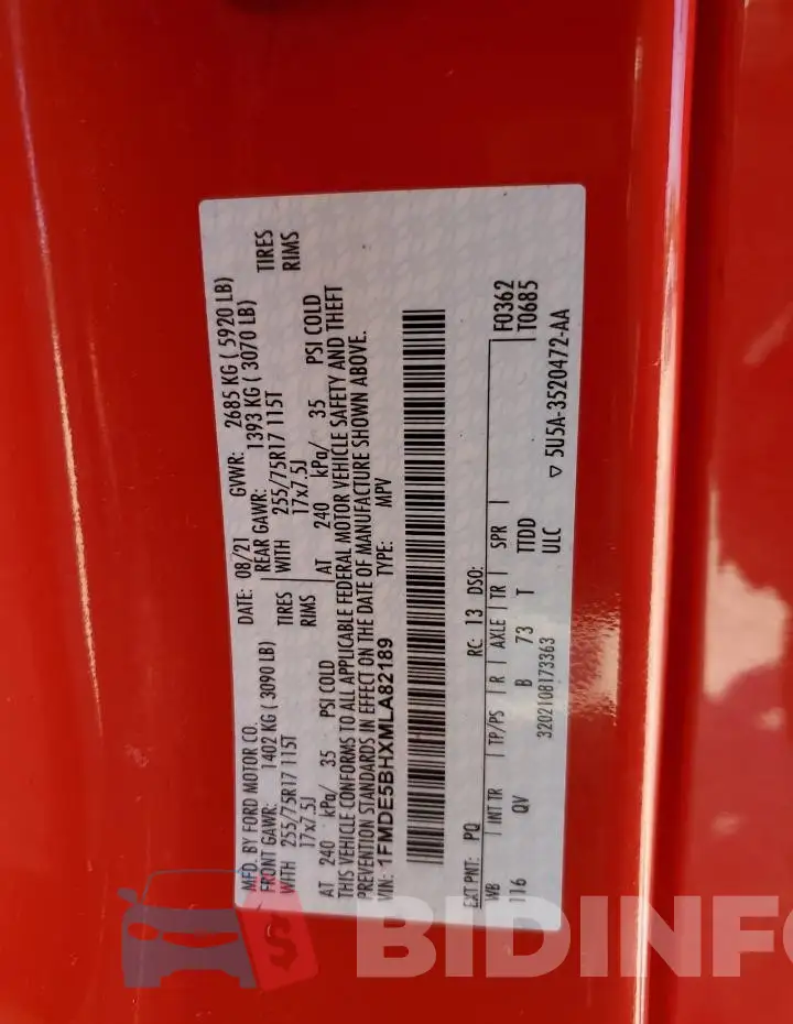 1FMDE5BHXMLA82189 Photo# 14
