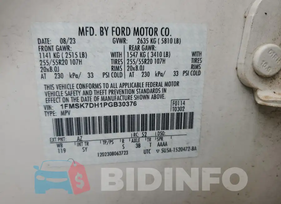 1FMSK7DH1PGB30376 Photo# 14
