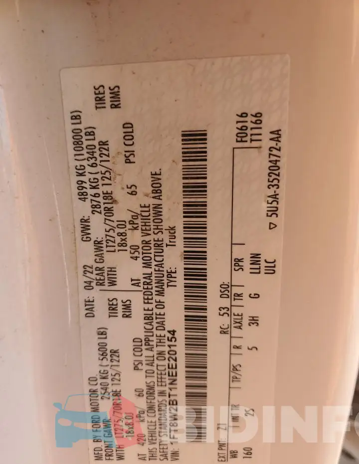 1FT8W2BT1NEE20154 Photo# 12