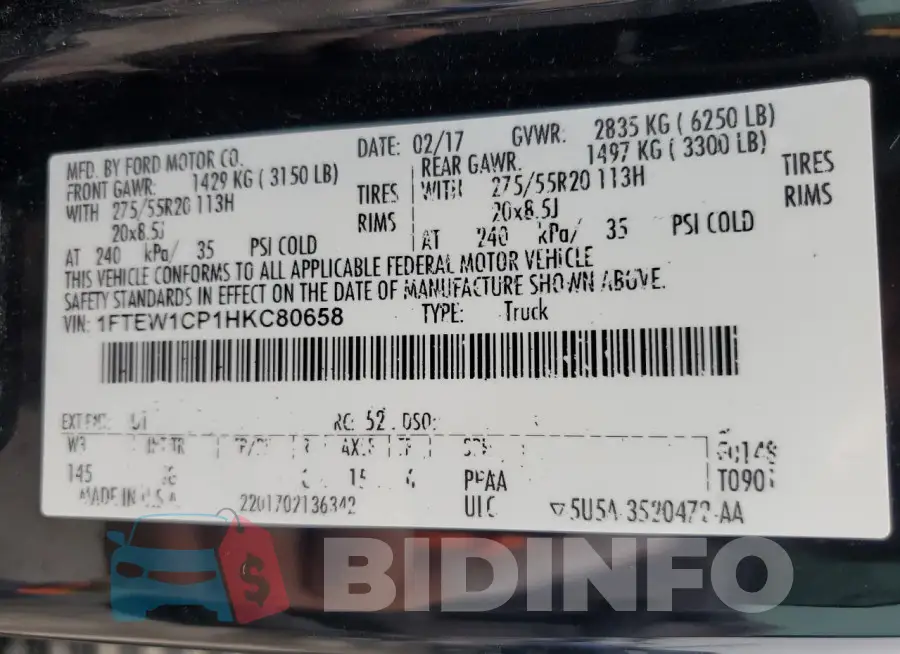 1FTEW1CP1HKC80658 Photo# 12