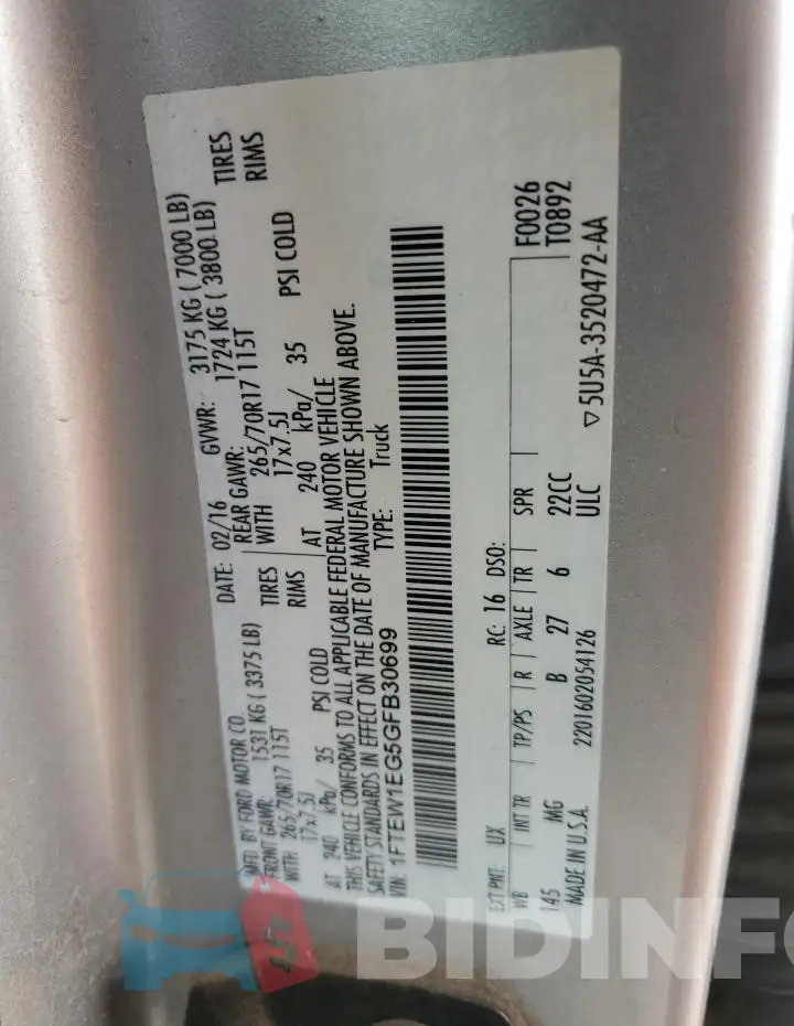 1FTEW1EG5GFB30699 Photo# 12