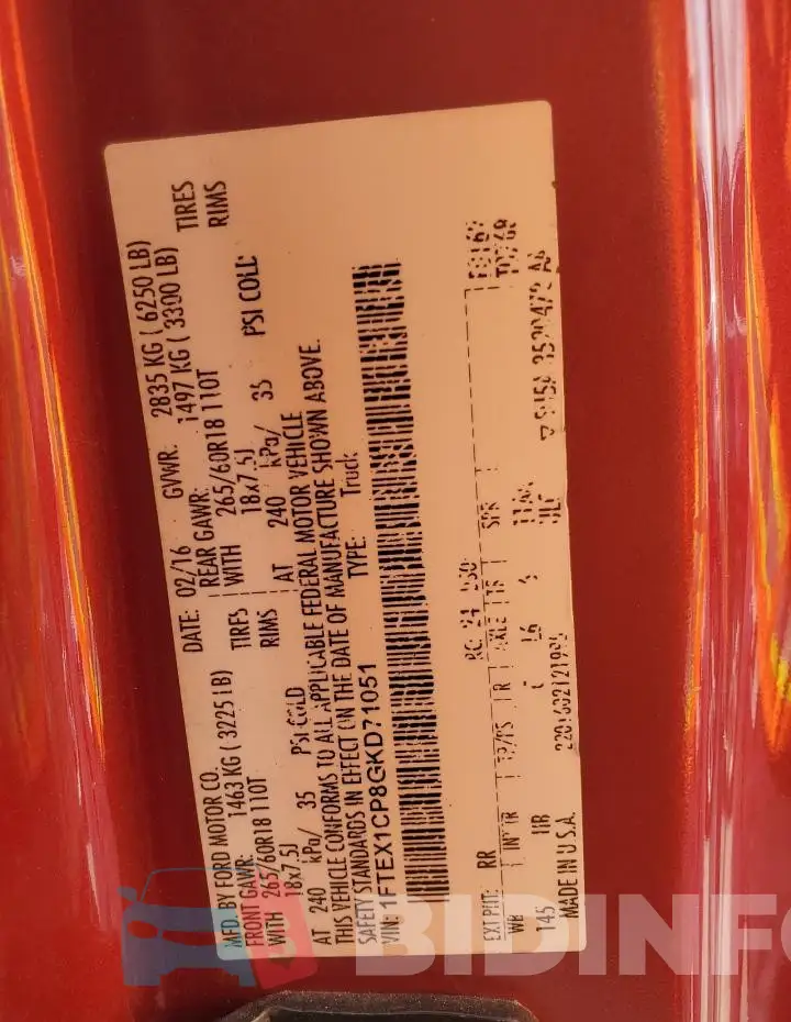 1FTEX1CP8GKD71051 Photo# 12