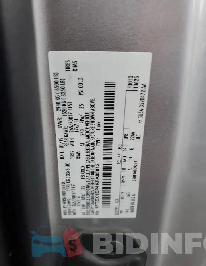 1FTEX1EP4KFA85812 Photo# 12