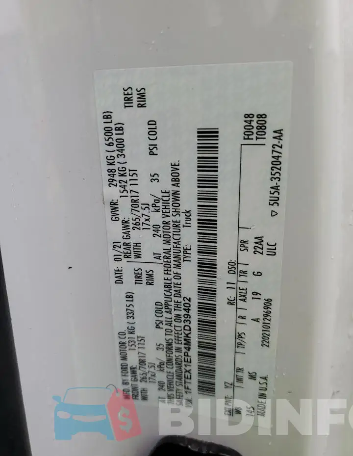 1FTEX1EP4MKD39402 Photo# 12