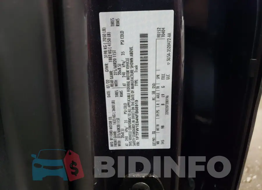1FTFW1E84NFB68919 Photo# 12