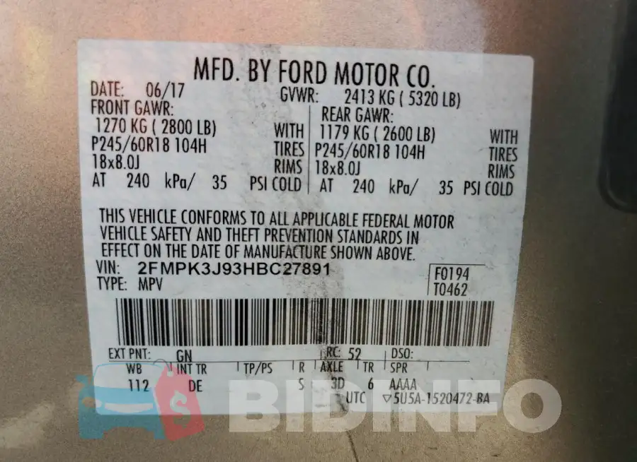 2FMPK3J93HBC27891 Photo# 14