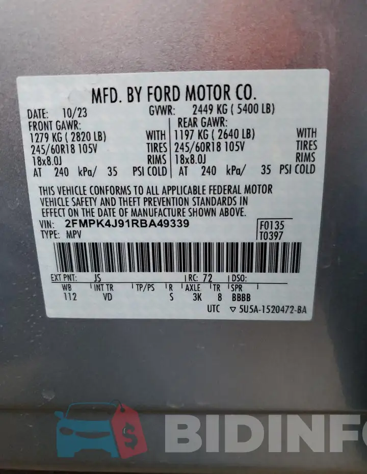2FMPK4J91RBA49339 Photo# 12