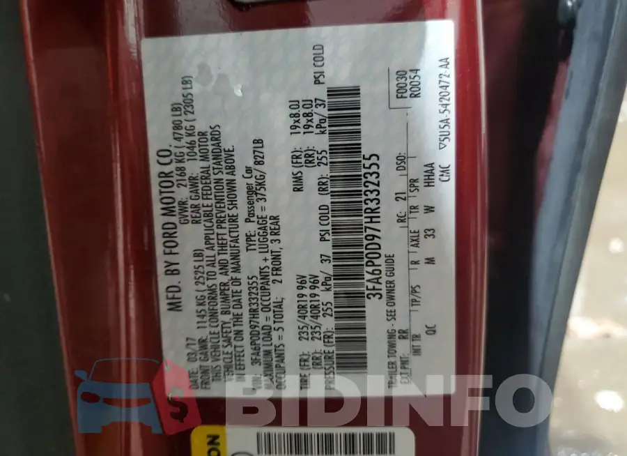 3FA6P0D97HR332355 Photo# 13