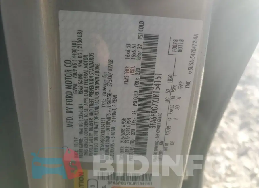 3FA6P0G7XJR154151 Photo# 12