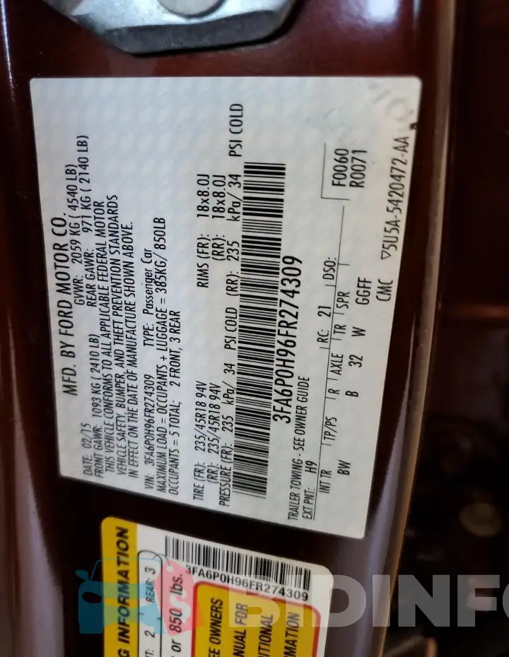 3FA6P0H96FR274309 Photo# 12