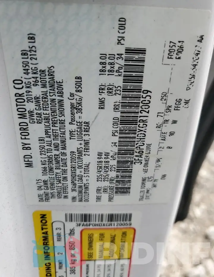 3FA6P0HDXGR120059 Photo# 12