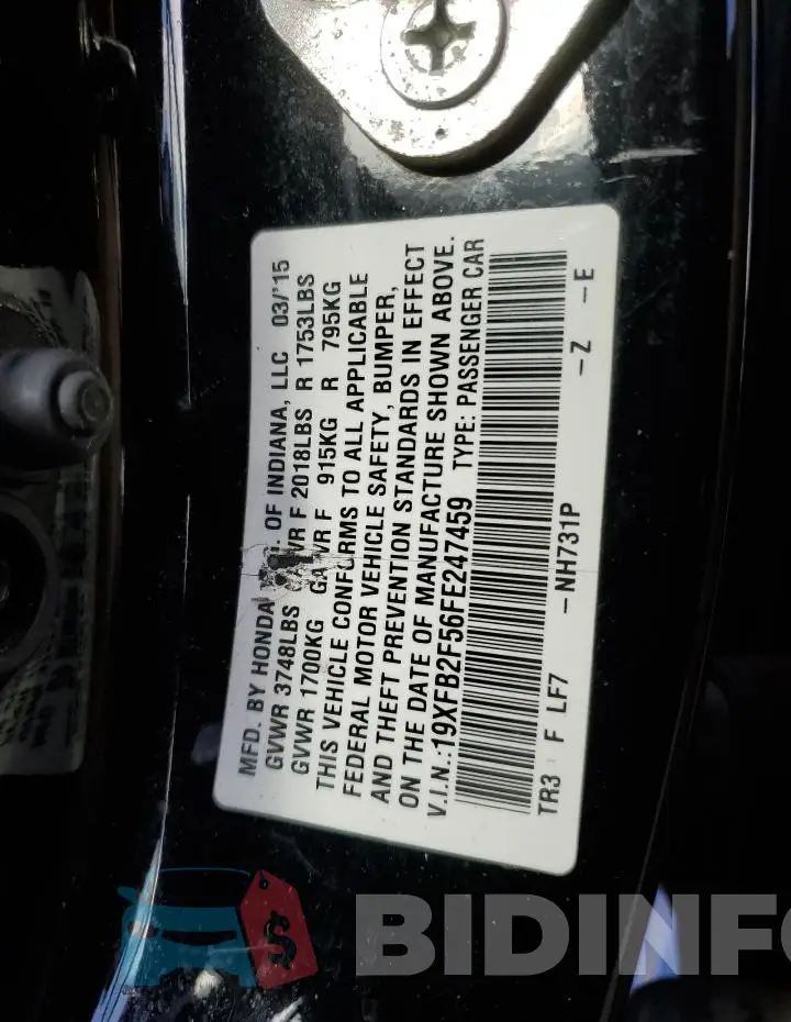 19XFB2F56FE247459 Photo# 12