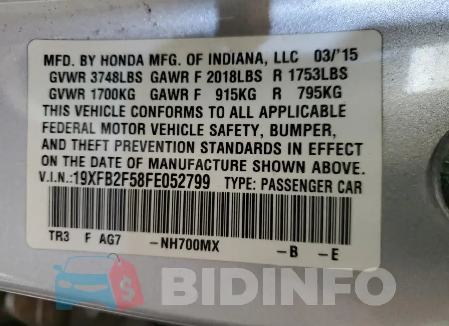 19XFB2F58FE052799 Photo# 12