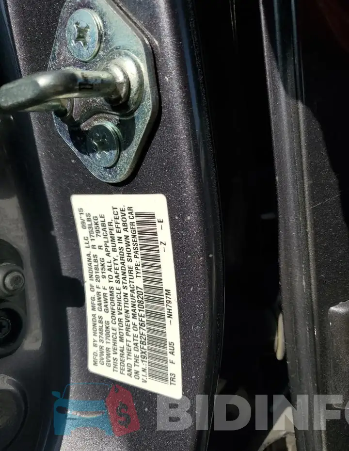 19XFB2F76FE108207 Photo# 13