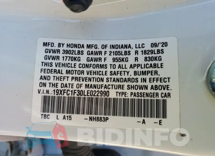 19XFC1F30LE022990 Photo# 12