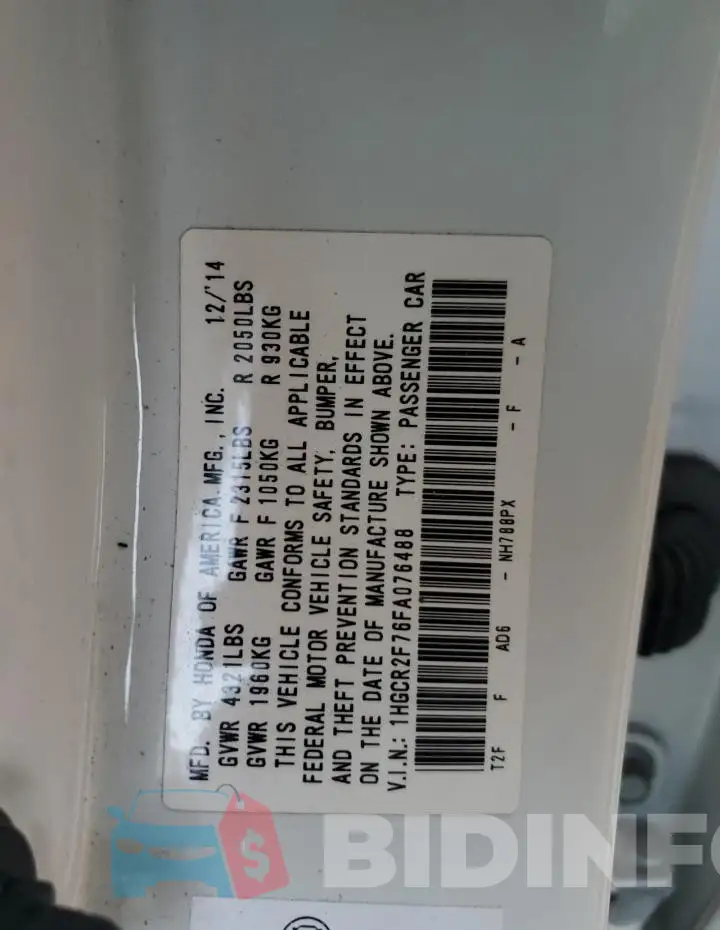 1HGCR2F76FA076488 Photo# 12