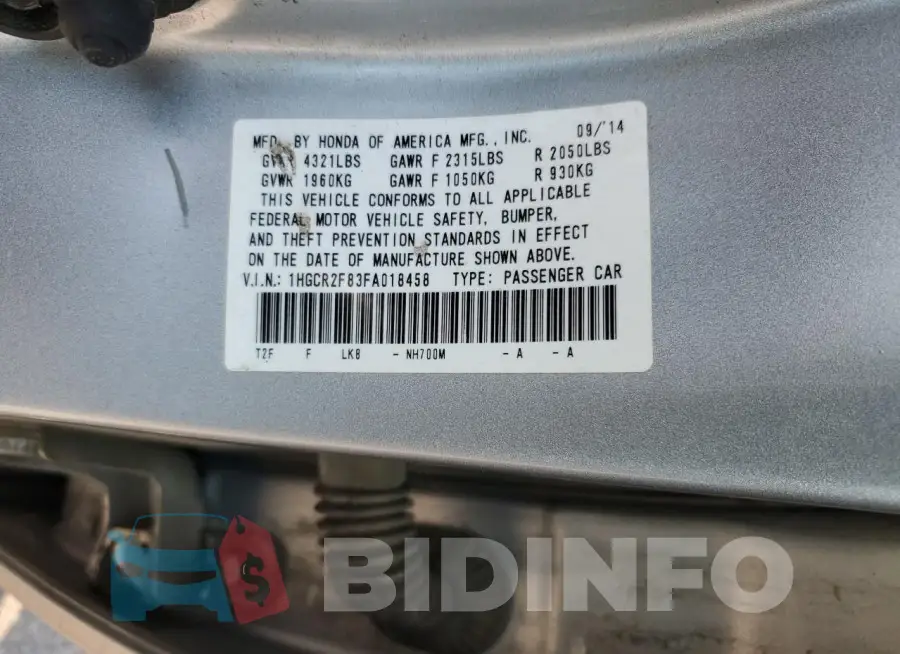 1HGCR2F83FA018458 Photo# 13