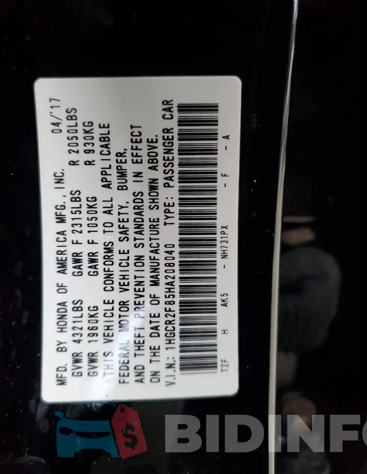 1HGCR2F85HA208040 Photo# 12