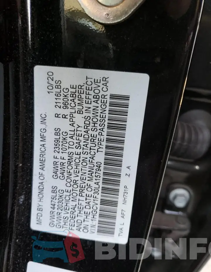 1HGCV1F30LA157940 Photo# 12