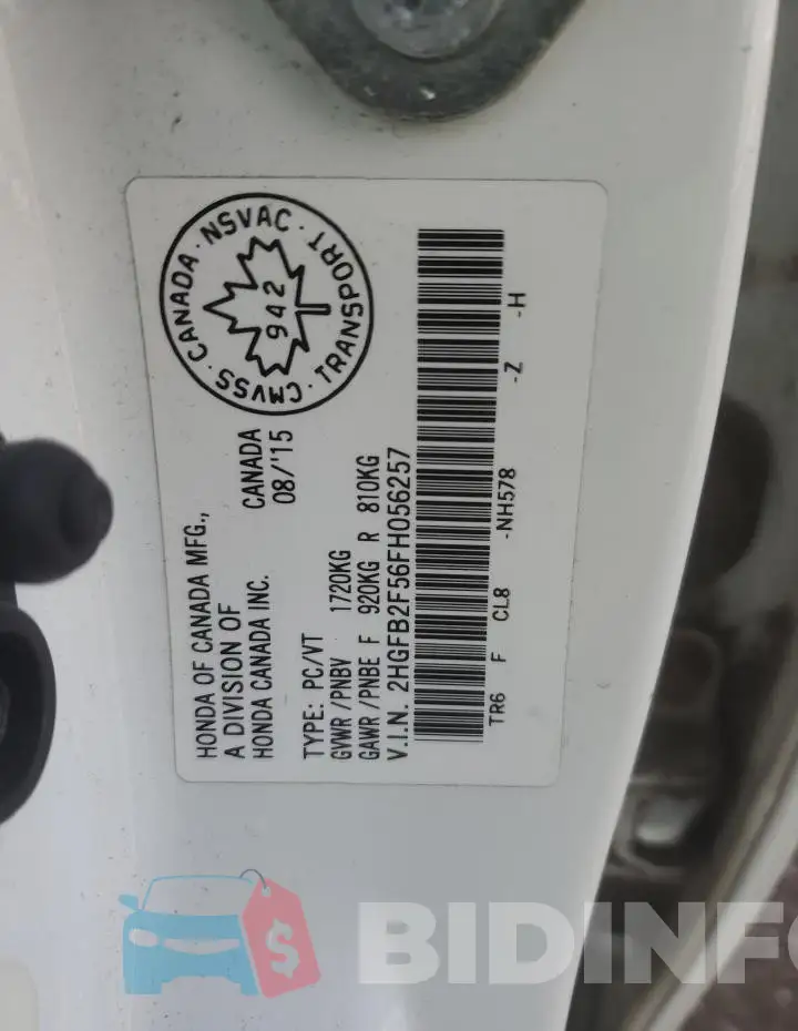 2HGFB2F56FH056257 Photo# 12