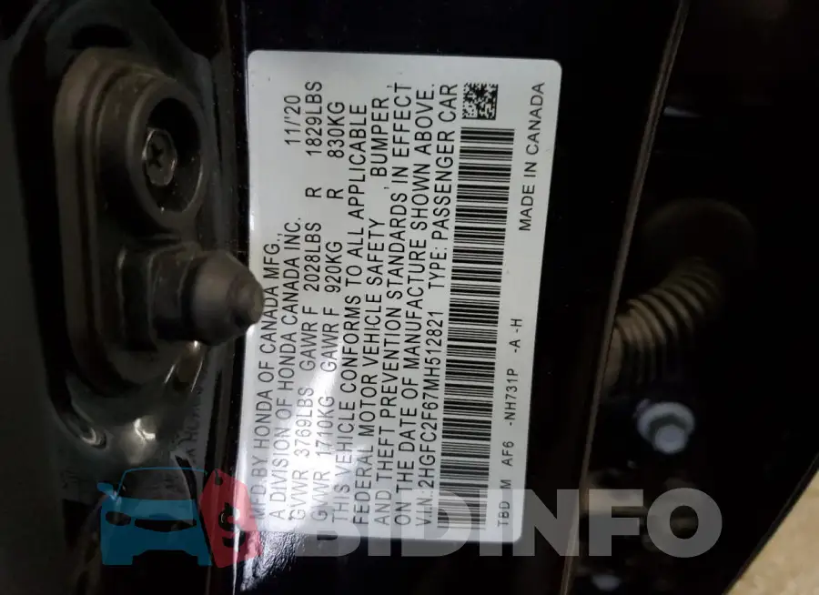 2HGFC2F67MH512821 Photo# 13
