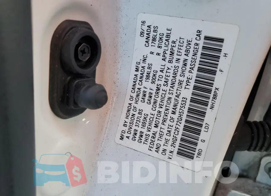 2HGFC2F72GH575533 Photo# 12