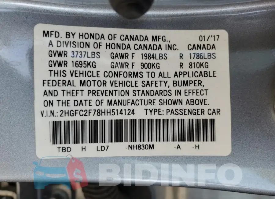 2HGFC2F78HH514124 Photo# 12