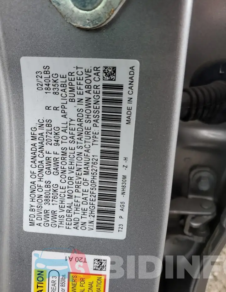 2HGFE2F50PH527621 Photo# 12