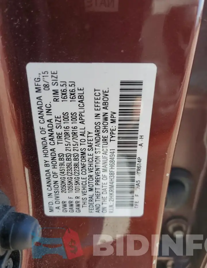 2HKRM4H38FH684941 Photo# 13