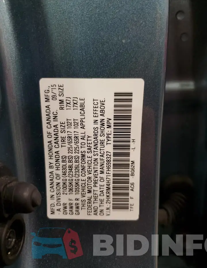 2HKRM4H71FH698327 Photo# 13