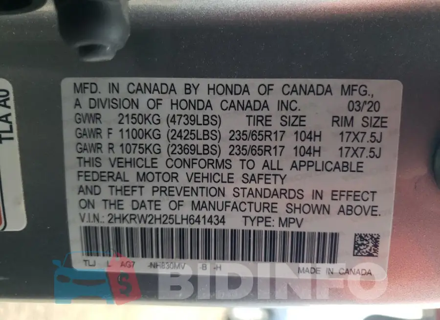 2HKRW2H25LH641434 Photo# 13