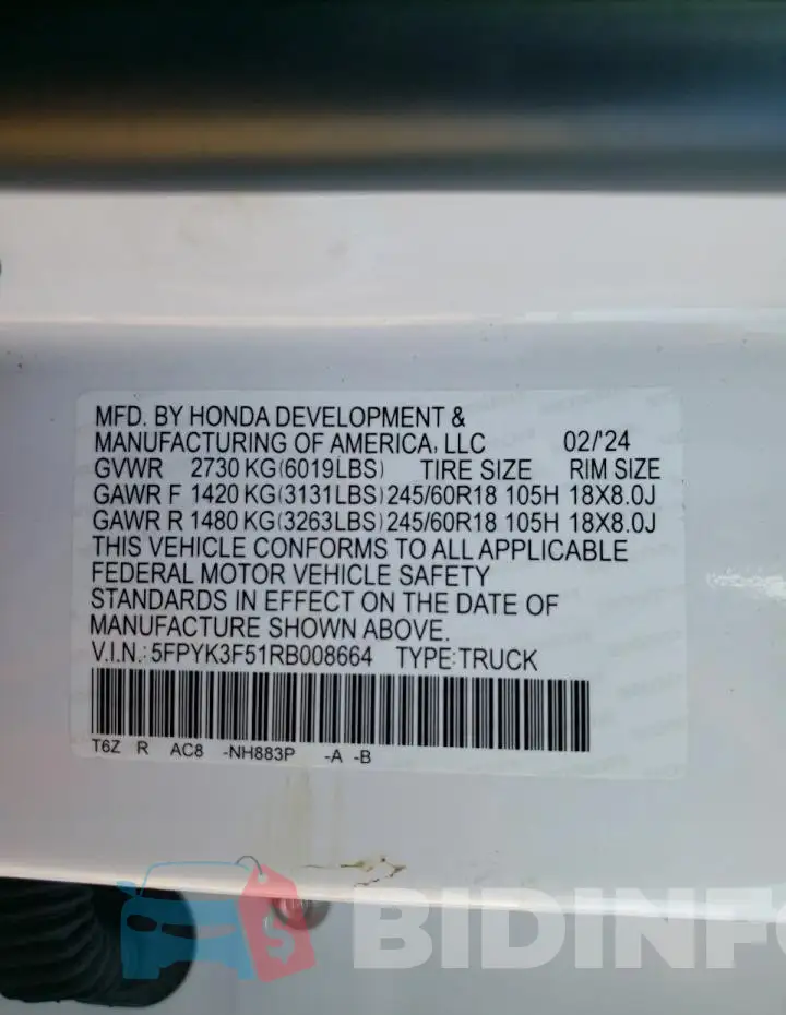 5FPYK3F51RB008664 Photo# 12