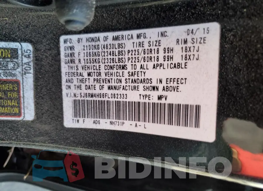 5J6RM4H96FL062333 Photo# 13