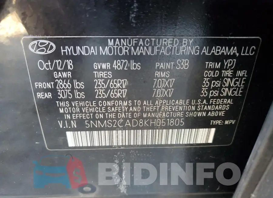 5NMS2CAD8KH051805 Photo# 14