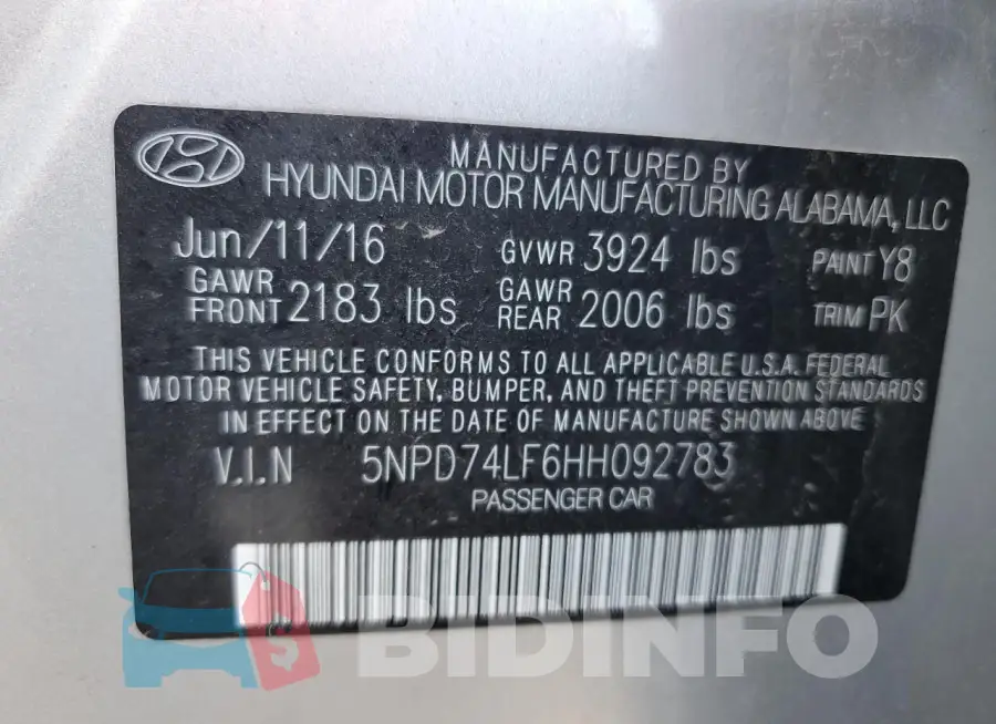 5NPD74LF6HH092783 Photo# 12