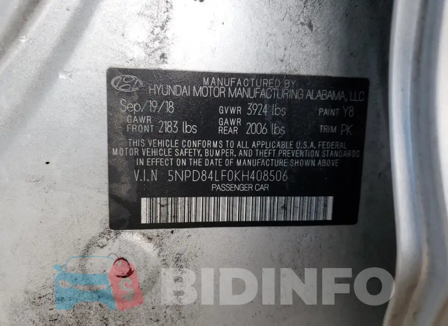 5NPD84LF0KH408506 Photo# 13